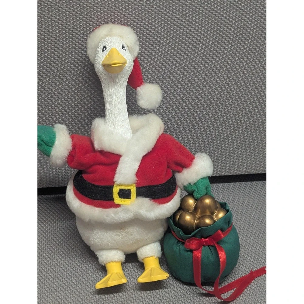 VTG 1997 Christmas Santa Goose Golden Eggs Desk/Mini Porch Goose Decor Roman Inc